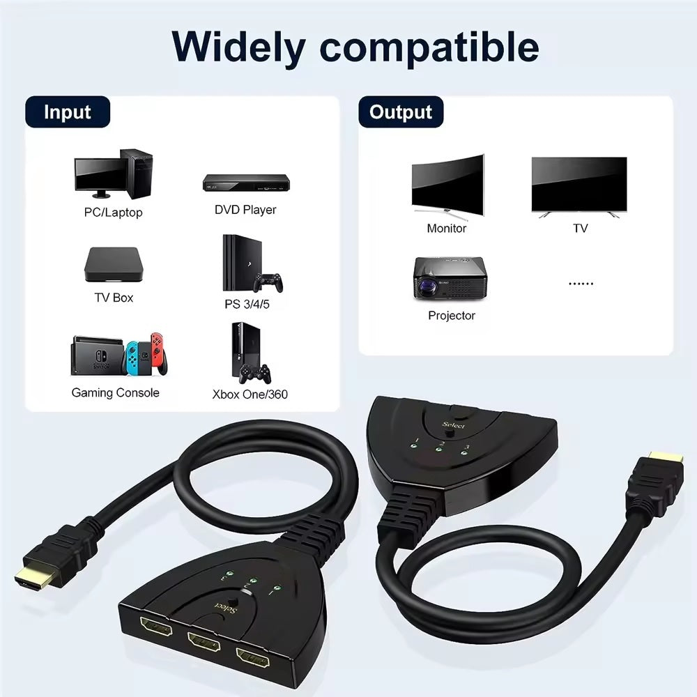 3-in-1-out HDMI Switch Adapter Umschalter 3in1 Ultra HD 4K oder Full HD 1080p